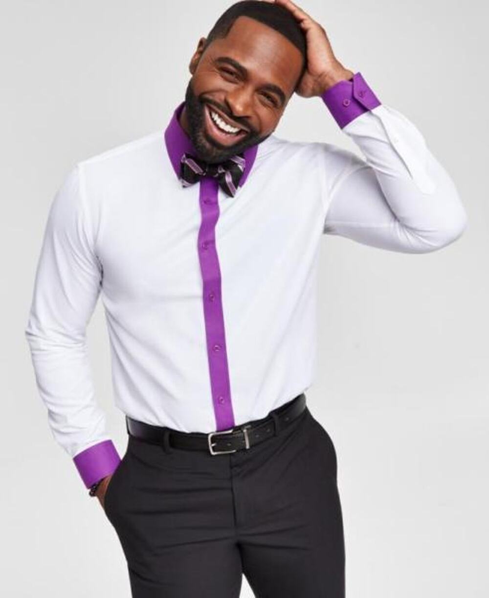 Tayion by Montee Holland Men's Slim-Fit White & Purple Dress Shirt
